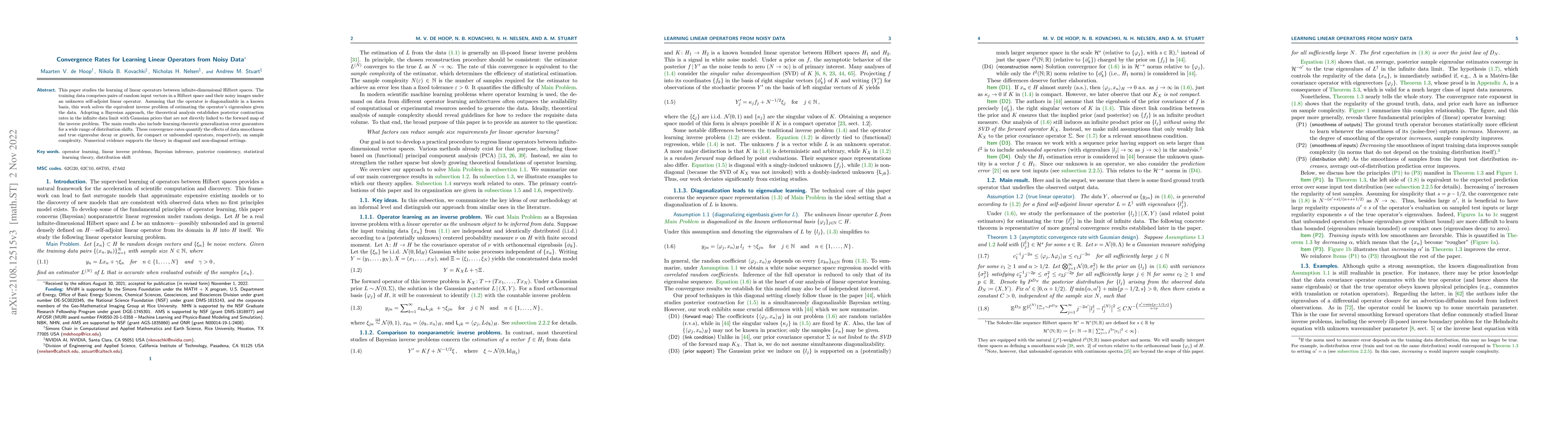 Thumbnail for Convergence Rates for Learning Linear Operators from Noisy Data