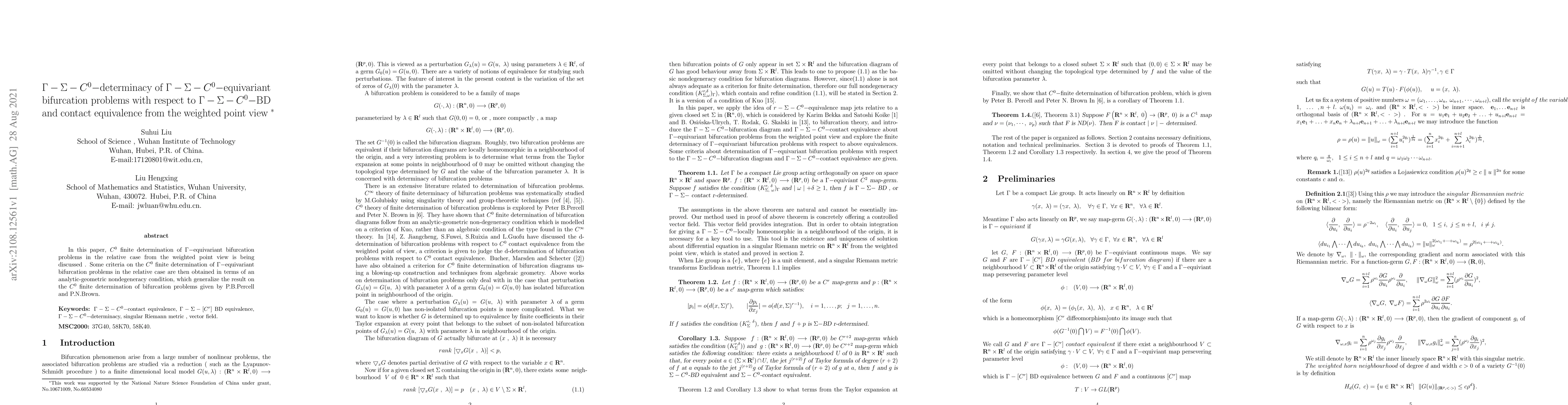 Thumbnail for $\Gamma-\Sigma-C^{0}-$determinacy of $\Gamma-\Sigma-C^{0}-$equivariant
  bifurcation problems with respect to $\Gamma-\Sigma-C^{0}-$BD and contact
  equivalence from the weighted point view