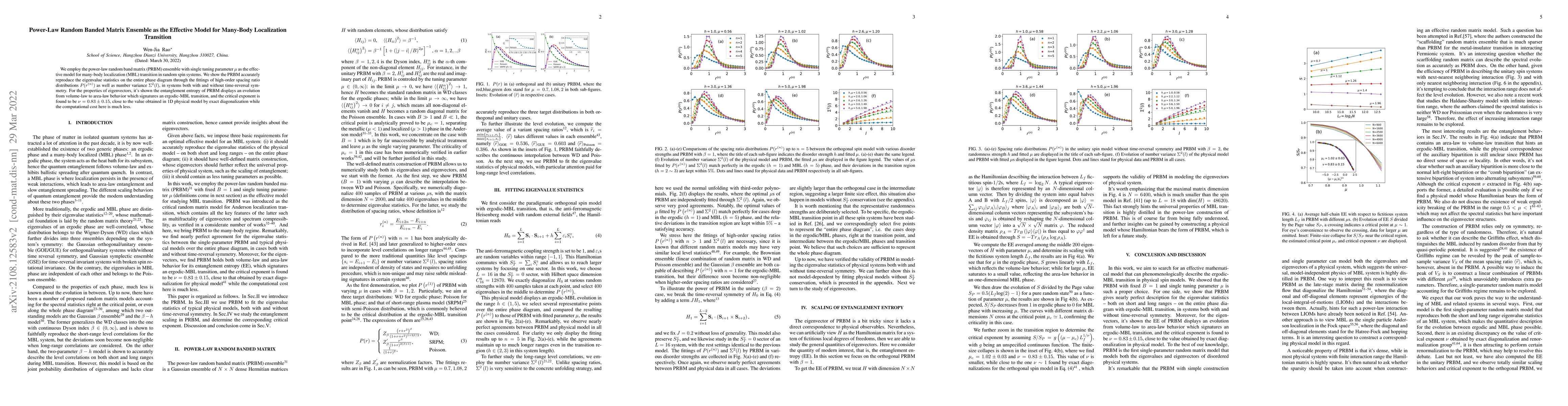 Thumbnail for Power-Law Random Banded Matrix Ensemble as the Effective Model for
  Many-Body Localization Transition