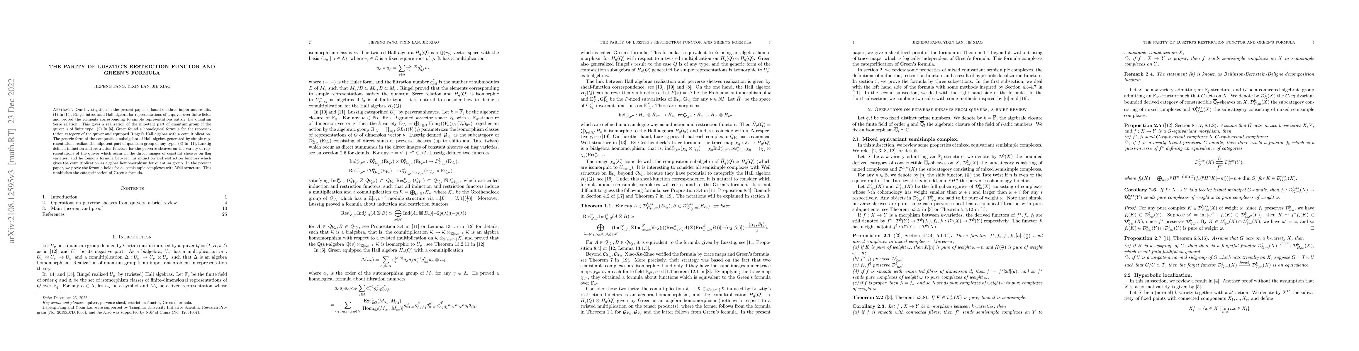 Thumbnail for The Parity of Lusztig's Restriction Functor and Green's Formula