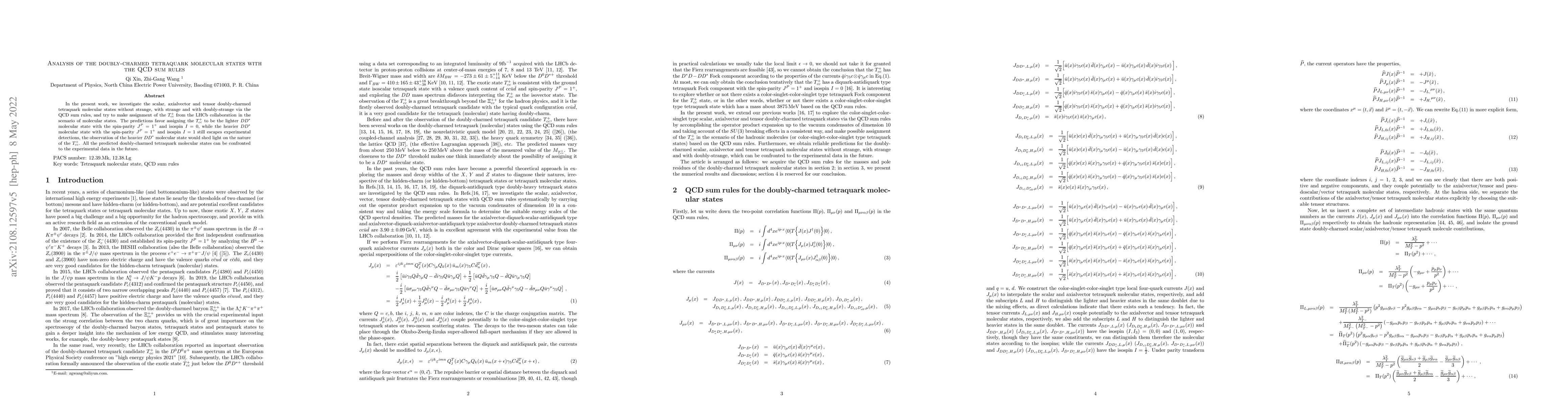 Thumbnail for Analysis of the doubly-charmed tetraquark molecular states with the QCD
  sum rules