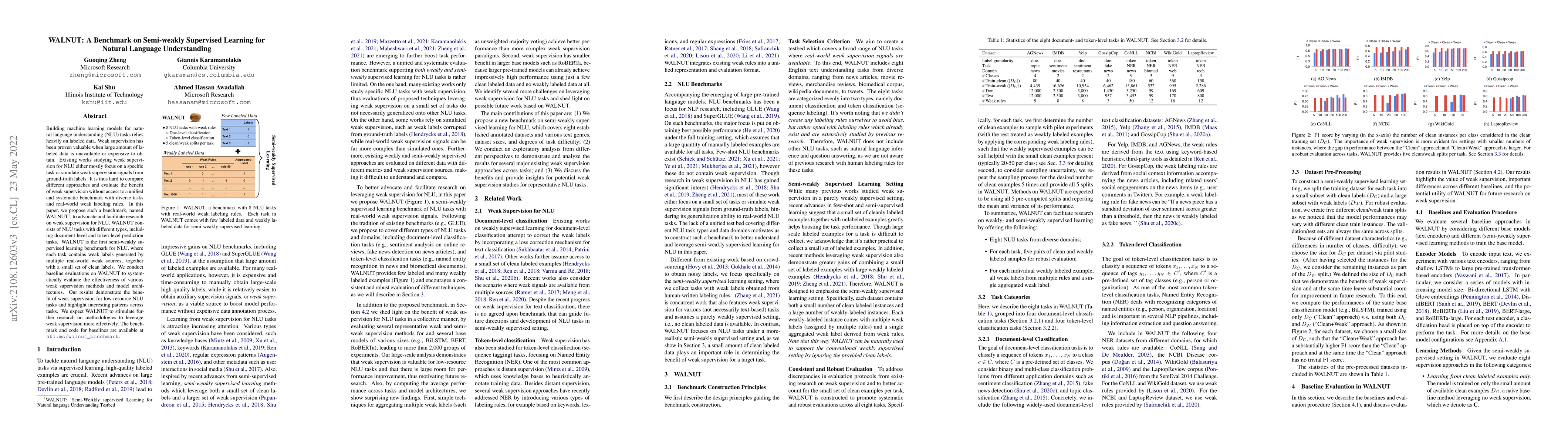 Thumbnail for WALNUT: A Benchmark on Semi-weakly Supervised Learning for Natural
  Language Understanding