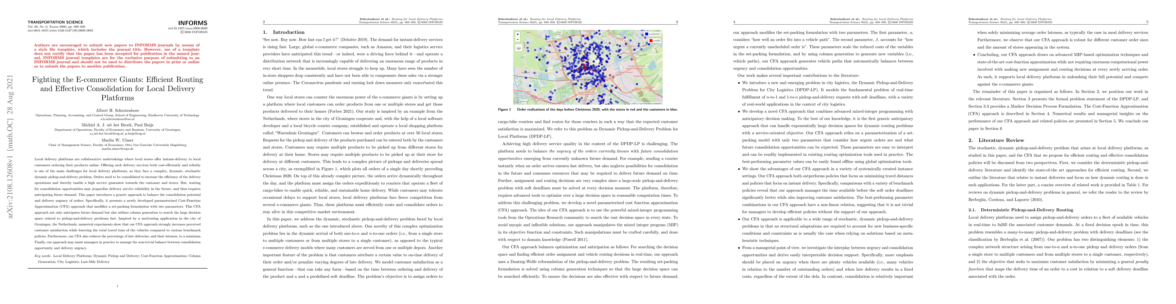 Thumbnail for Fighting the E-commerce Giants: Efficient Routing and Effective
  Consolidation for Local Delivery Platforms
