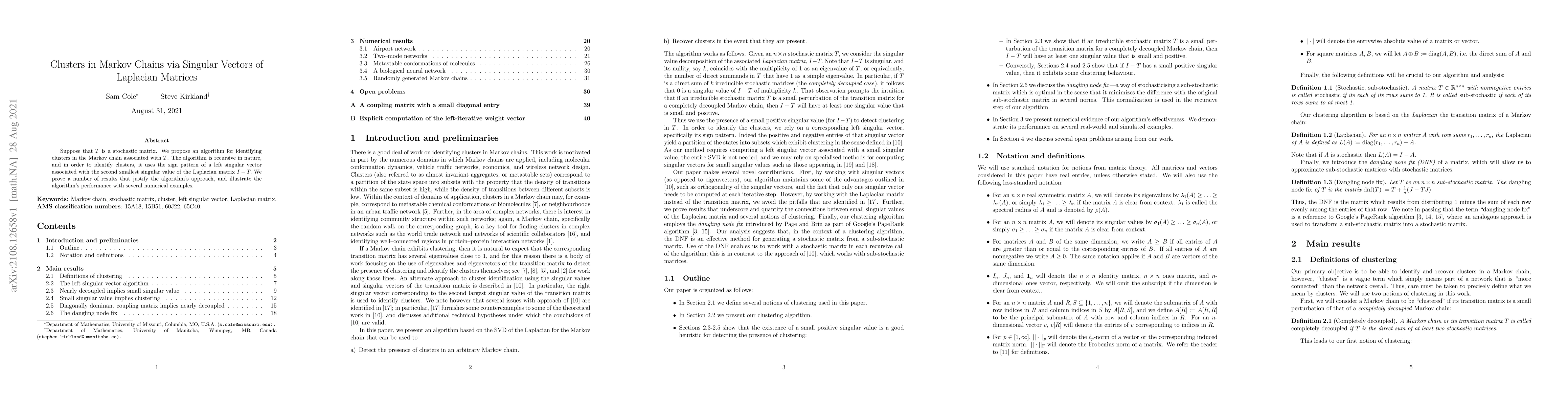 Thumbnail for Clusters in Markov Chains via Singular Vectors of Laplacian Matrices