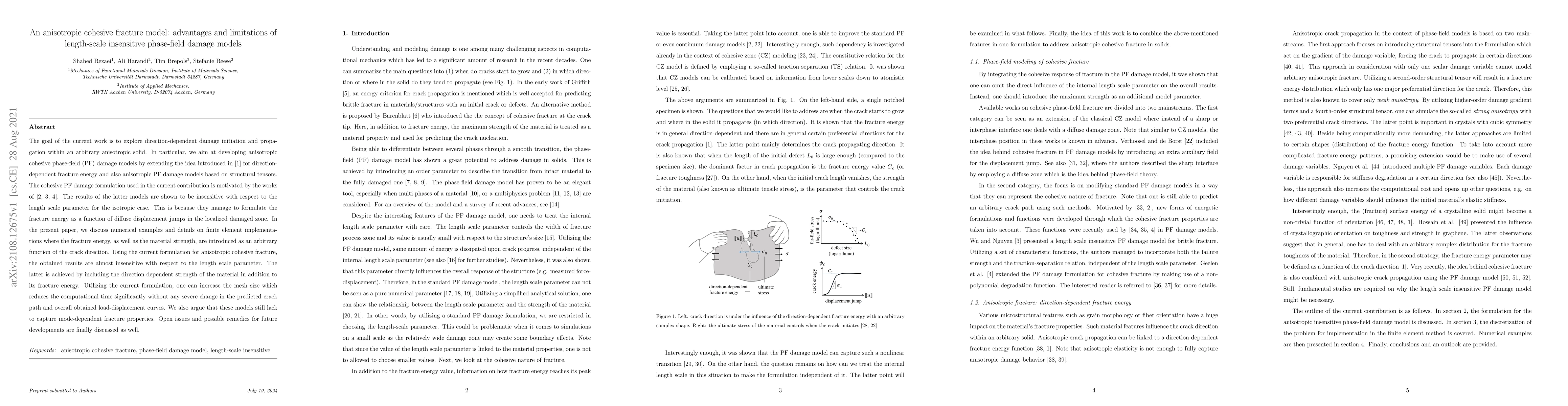 Thumbnail for An anisotropic cohesive fracture model: advantages and limitations of
  length-scale insensitive phase-field damage models