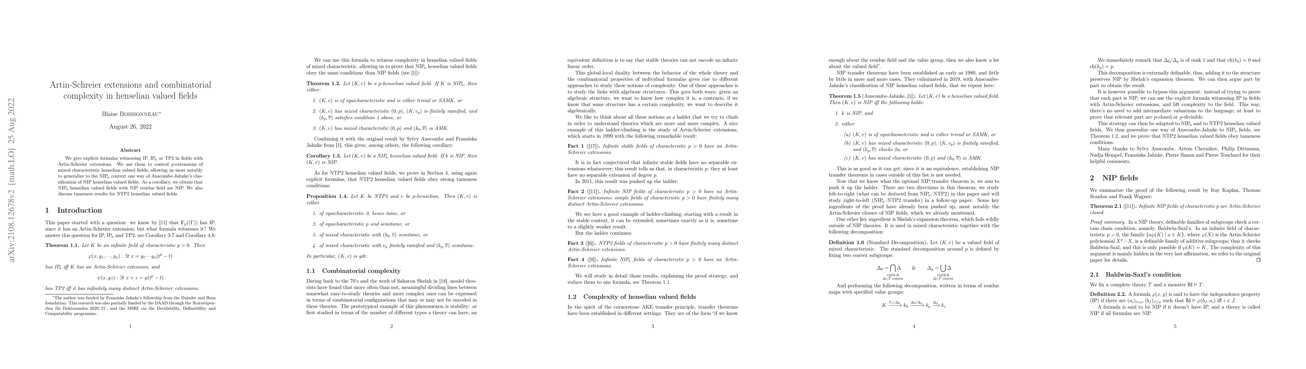 Thumbnail for Artin-Schreier extensions and combinatorial complexity in henselian
  valued fields