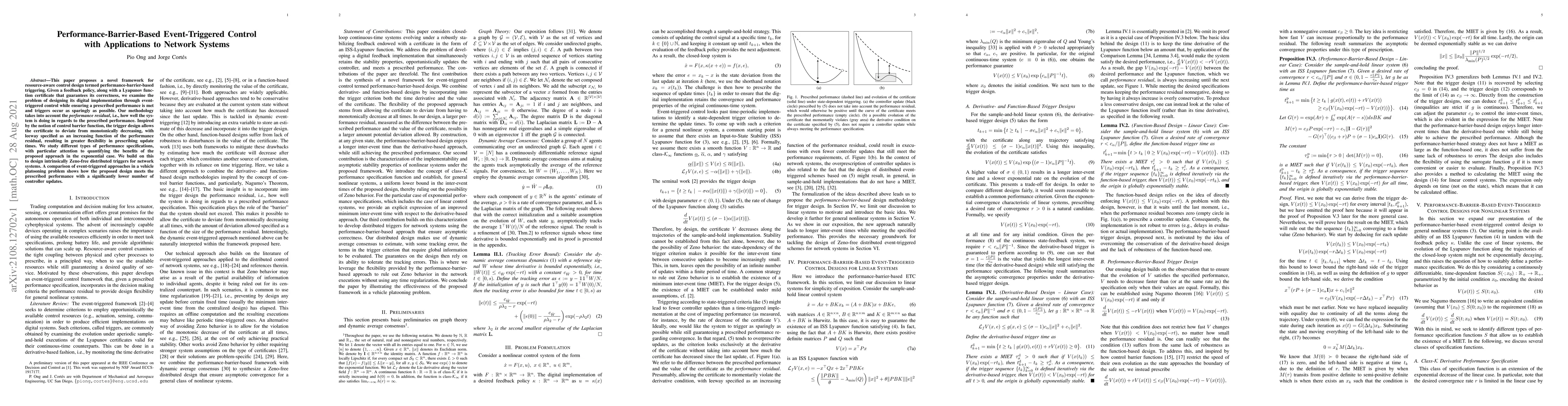Thumbnail for Performance-Barrier-Based Event-Triggered Control with Applications to
  Network Systems