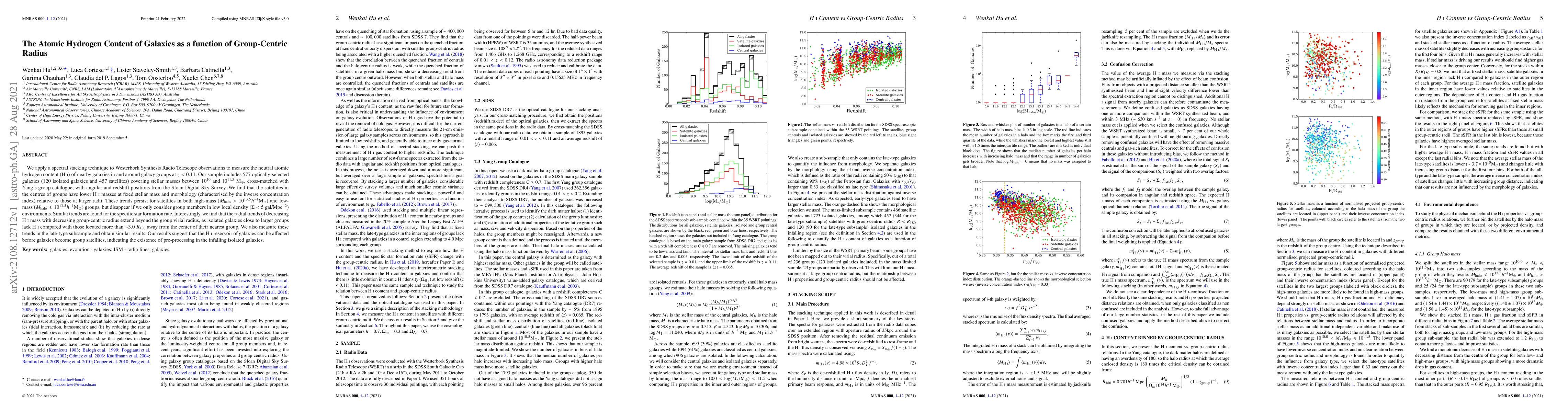 Thumbnail for The Atomic Hydrogen Content of Galaxies as a function of Group-Centric
  Radius