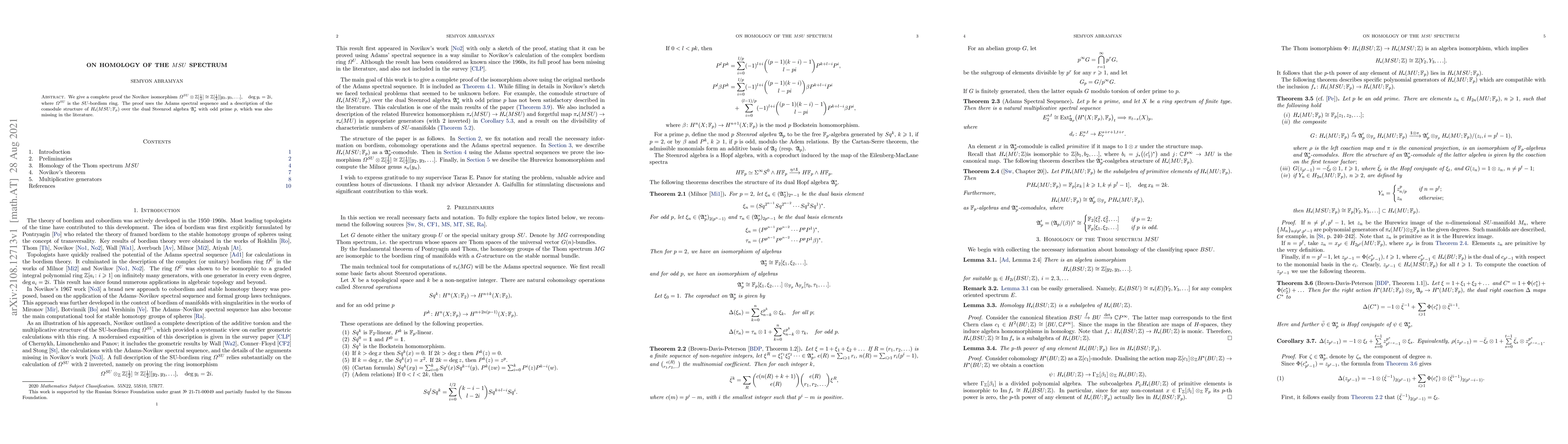Thumbnail for On homology of the $MSU$ spectrum