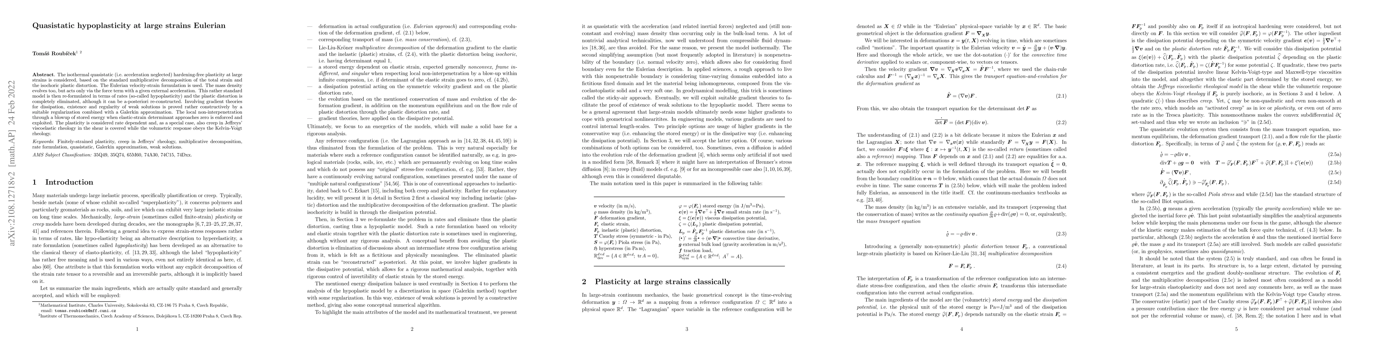 Thumbnail for Quasistatic hypoplasticity at large strains Eulerian