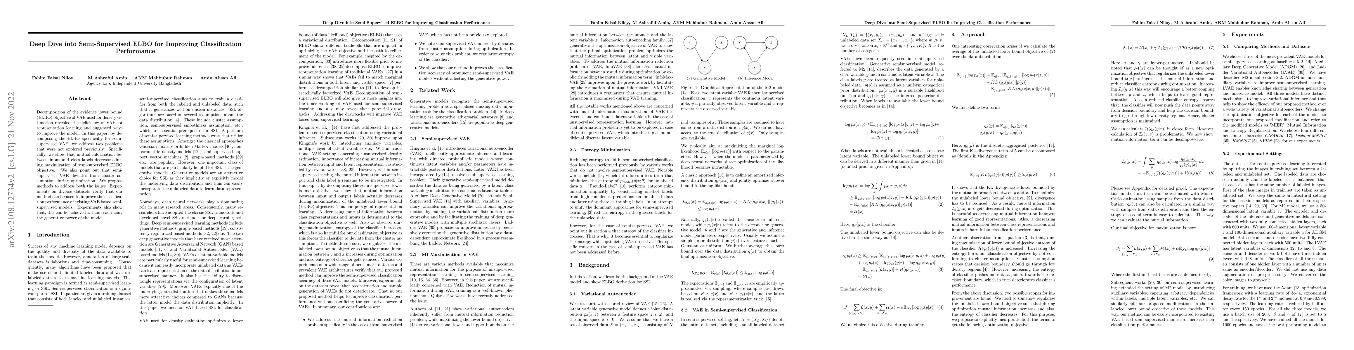 Thumbnail for Deep Dive into Semi-Supervised ELBO for Improving Classification
  Performance