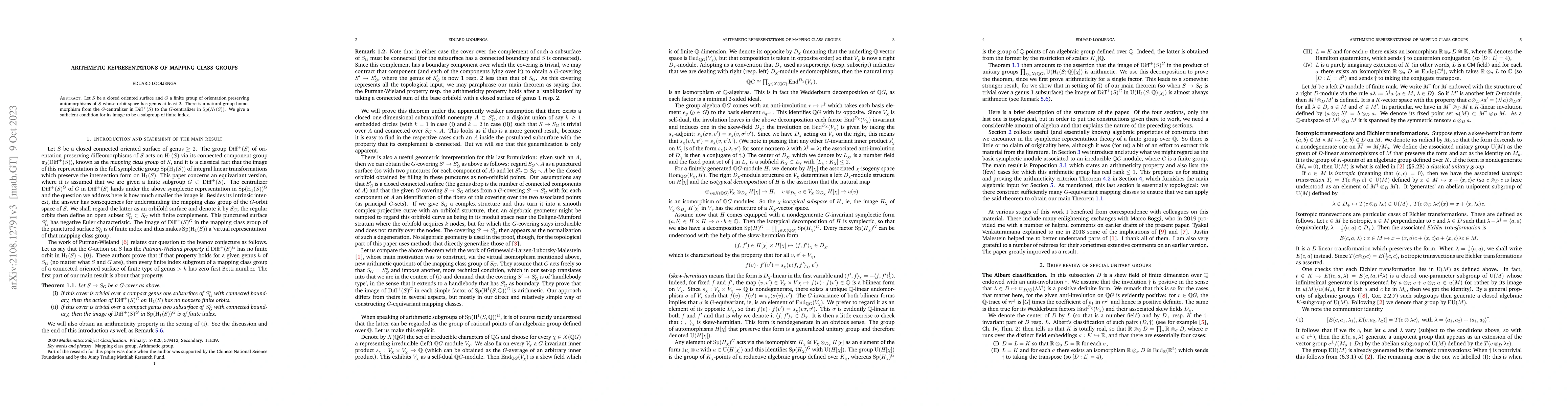 Thumbnail for Arithmetic representations of mapping class groups