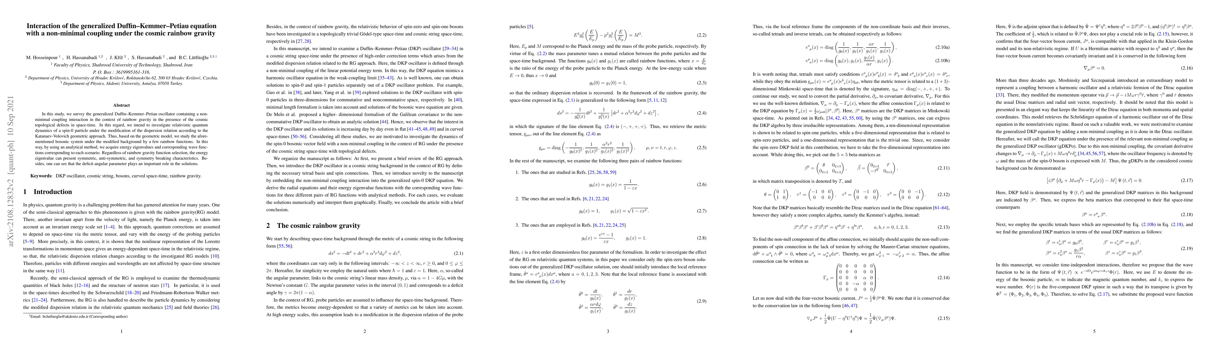 Thumbnail for Interaction of the generalized Duffin-Kemmer-Petiau equation with a
  non-minimal coupling under the cosmic rainbow gravity