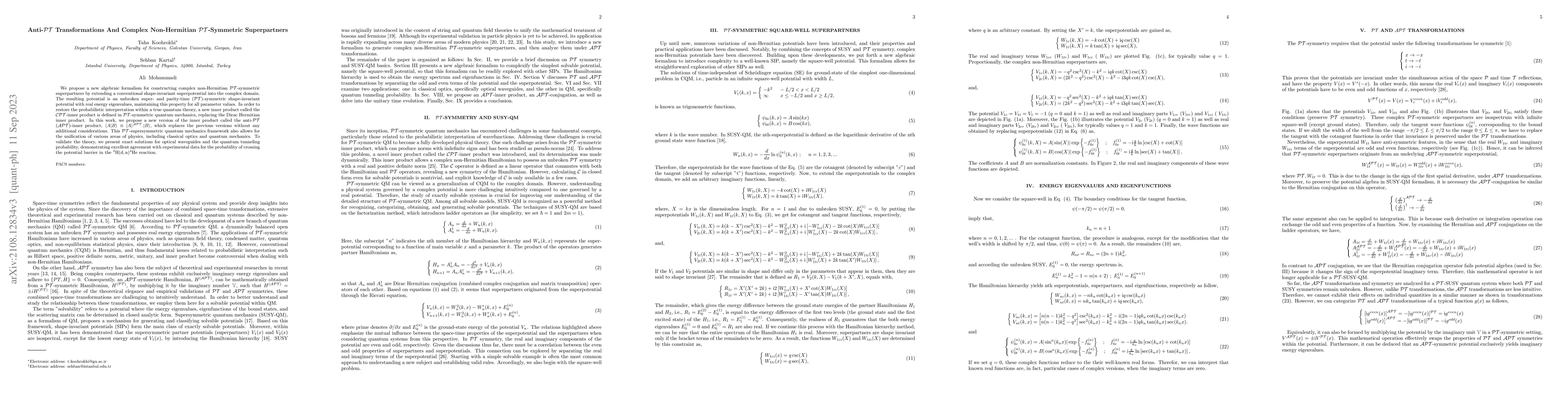 Thumbnail for Anti-$\mathcal{PT}$ Transformations And Complex Non-Hermitian
  $\mathcal{PT}$-Symmetric Superpartners