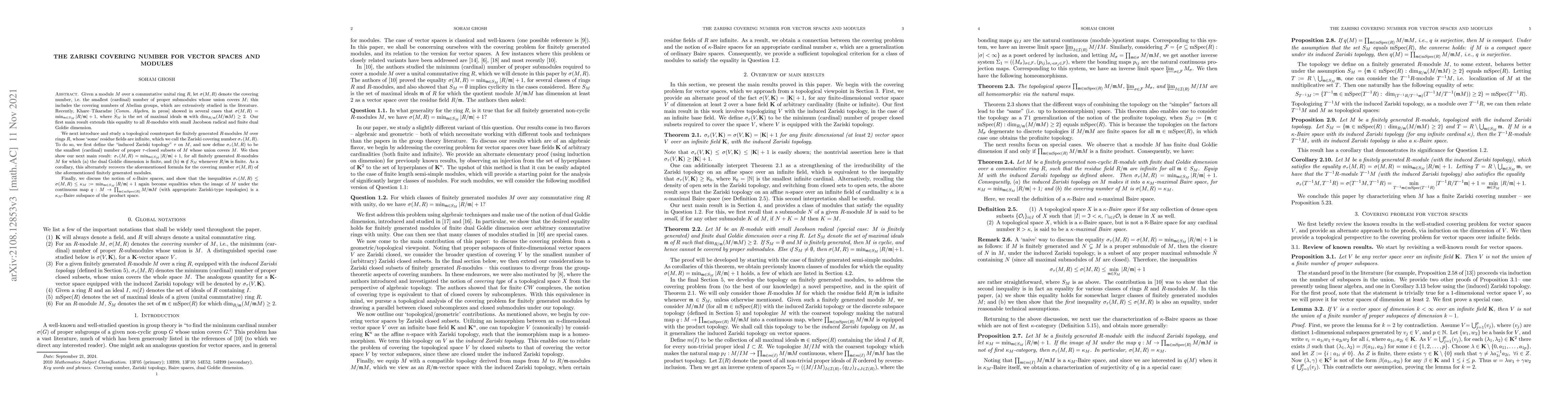 Thumbnail for The Zariski covering number for vector spaces and modules