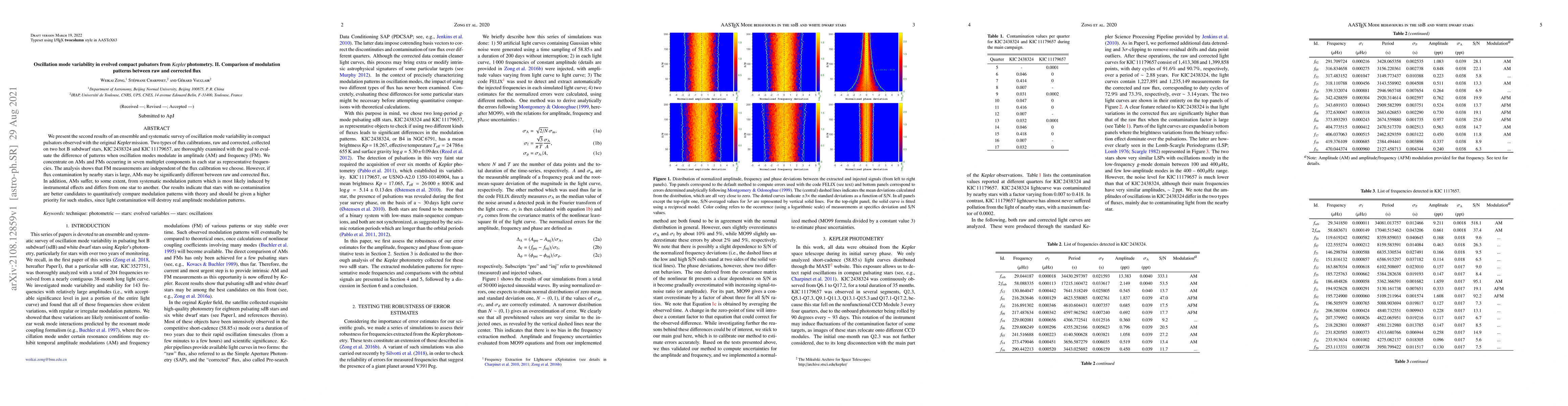 Thumbnail for Oscillation mode variability in evolved compact pulsators from Kepler
  photometry. II. Comparison of modulationpatterns between raw and corrected
  flux