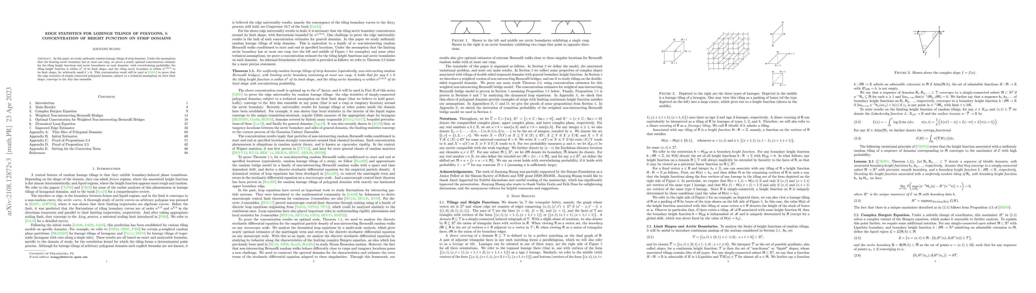 Thumbnail for Edge Statistics for Lozenge Tilings of Polygons, I: Concentration of
  Height Function on Strip Domains