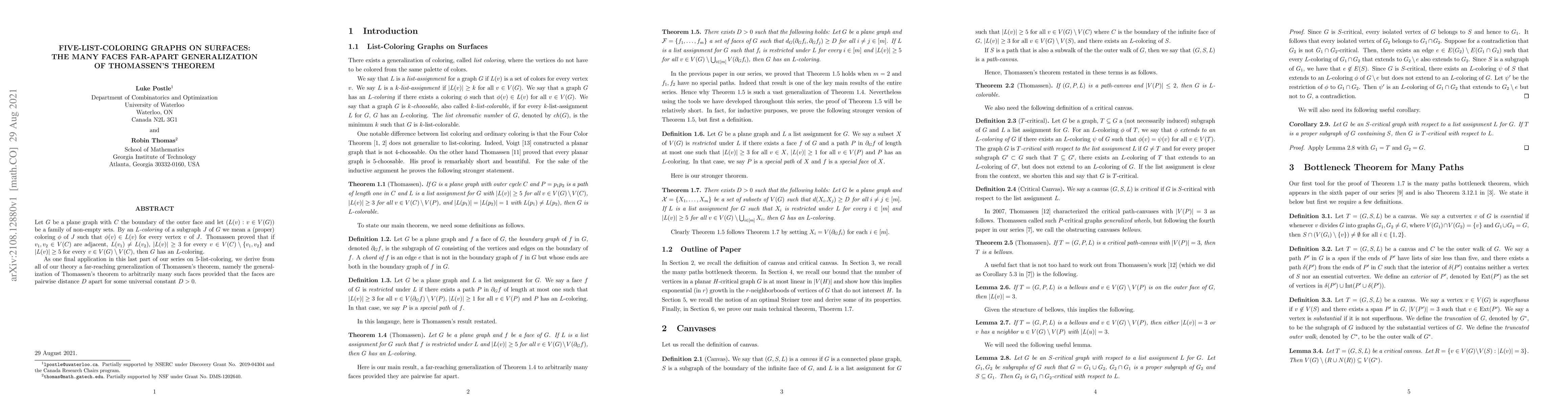Thumbnail for Five-List-Coloring Graphs on Surfaces: The Many Faces Far-Apart
  Generalization of Thomassen's Theorem