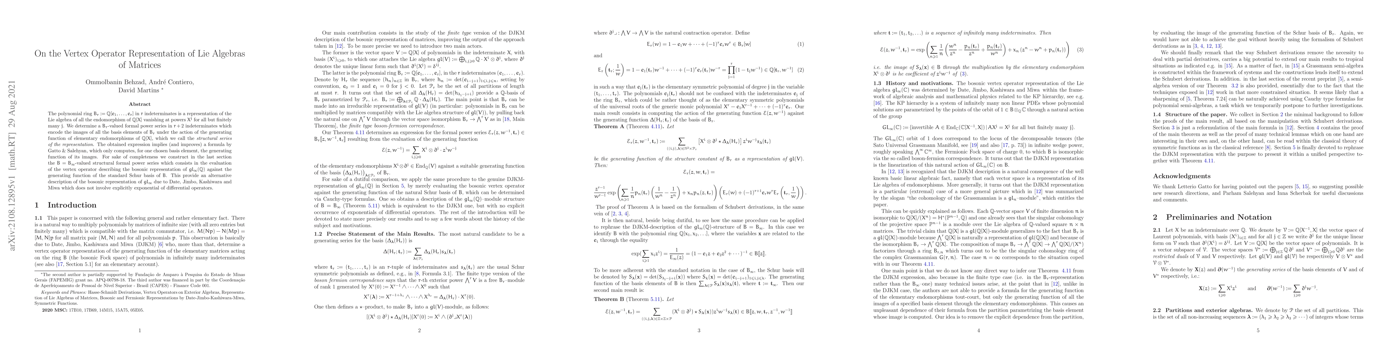 Thumbnail for On the Vertex Operator Representation of Lie Algebras of Matrices