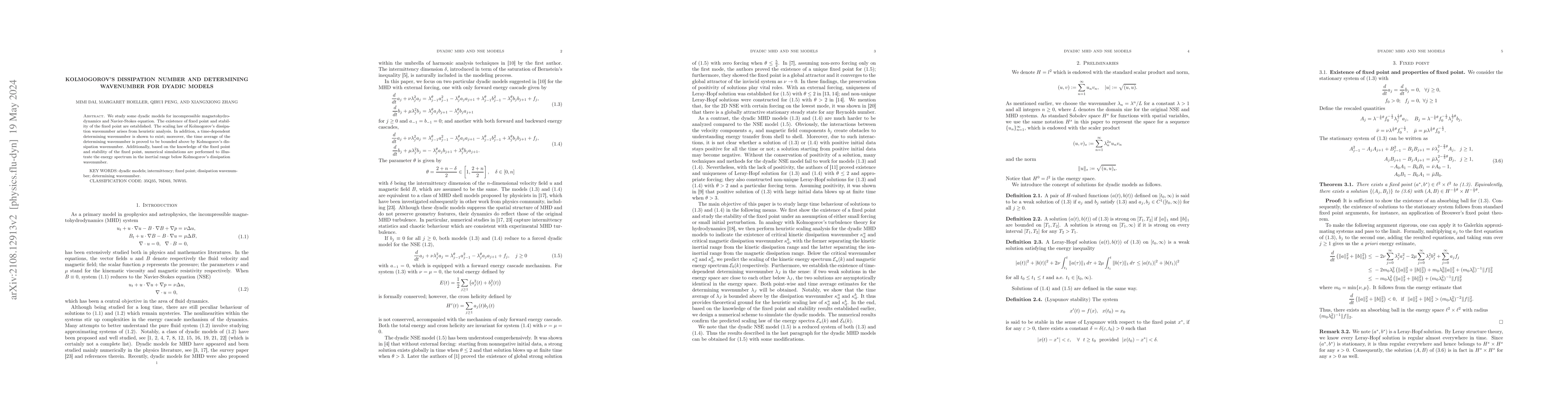 Thumbnail for Kolmogorov's dissipation number and determining wavenumber for dyadic
  models