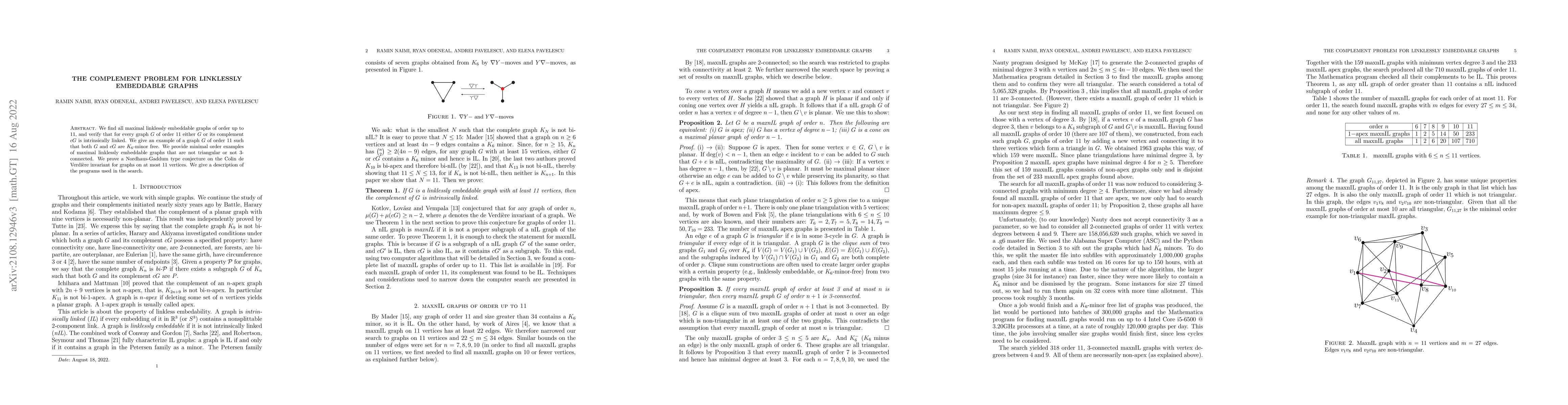 Thumbnail for The Complement Problem for Linklessly Embeddable Graphs