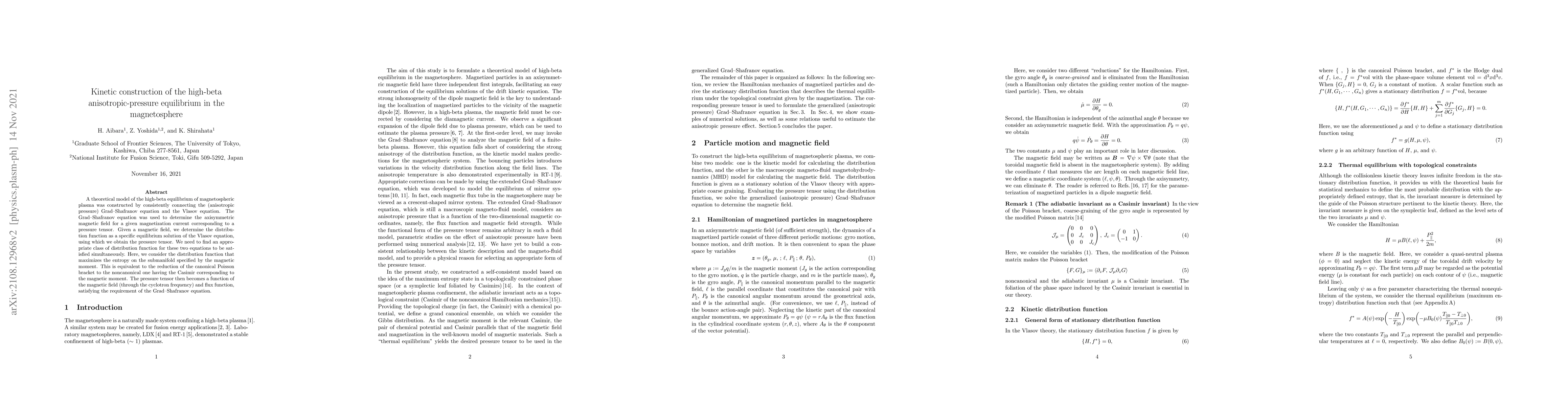 Thumbnail for Kinetic construction of the high-beta anisotropic-pressure equilibrium
  in the magnetosphere