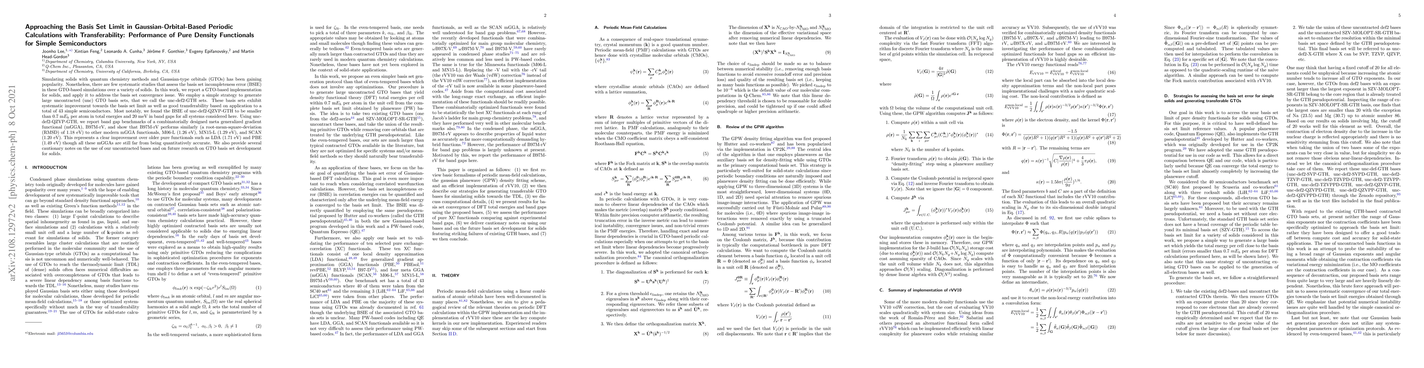 Thumbnail for Approaching the Basis Set Limit in Gaussian-Orbital-Based Periodic
  Calculations with Transferability: Performance of Pure Density Functionals
  for Simple Semiconductors
