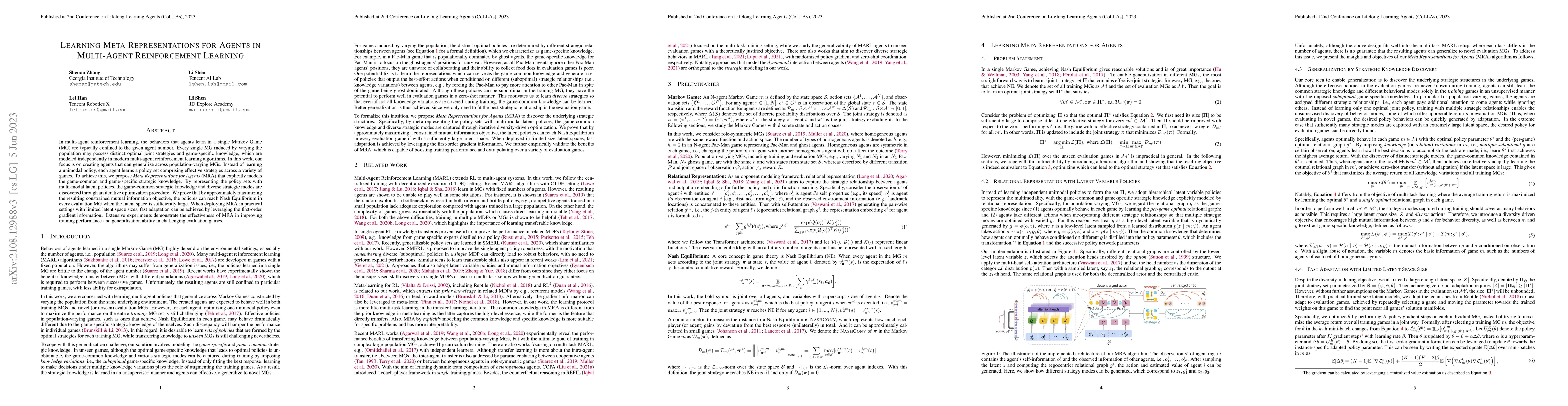 Thumbnail for Learning Meta Representations for Agents in Multi-Agent Reinforcement
  Learning