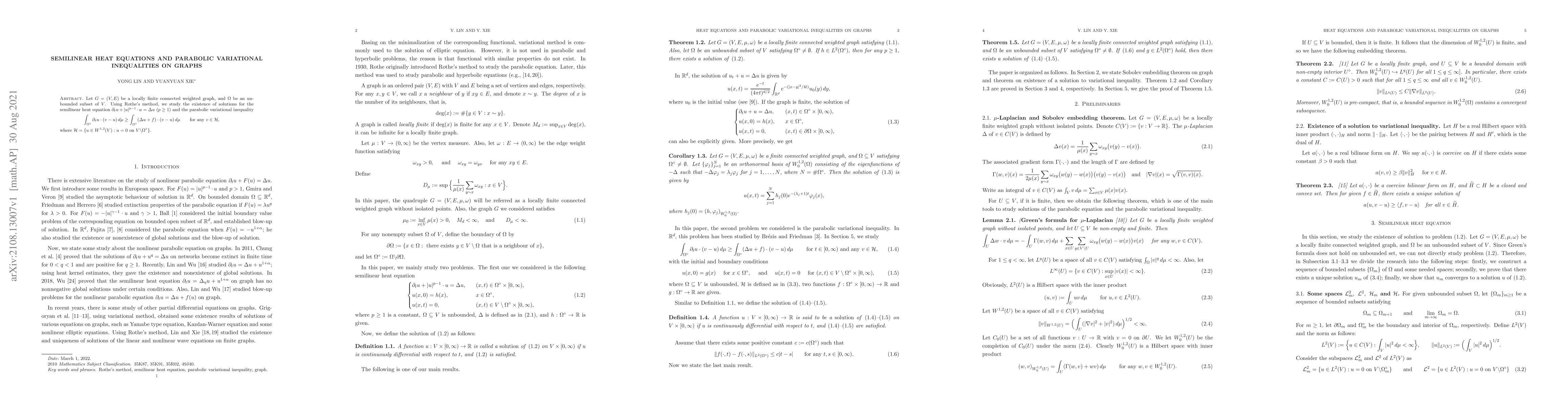 Thumbnail for Semilinear heat equations and parabolic variational inequalities on
  graphs
