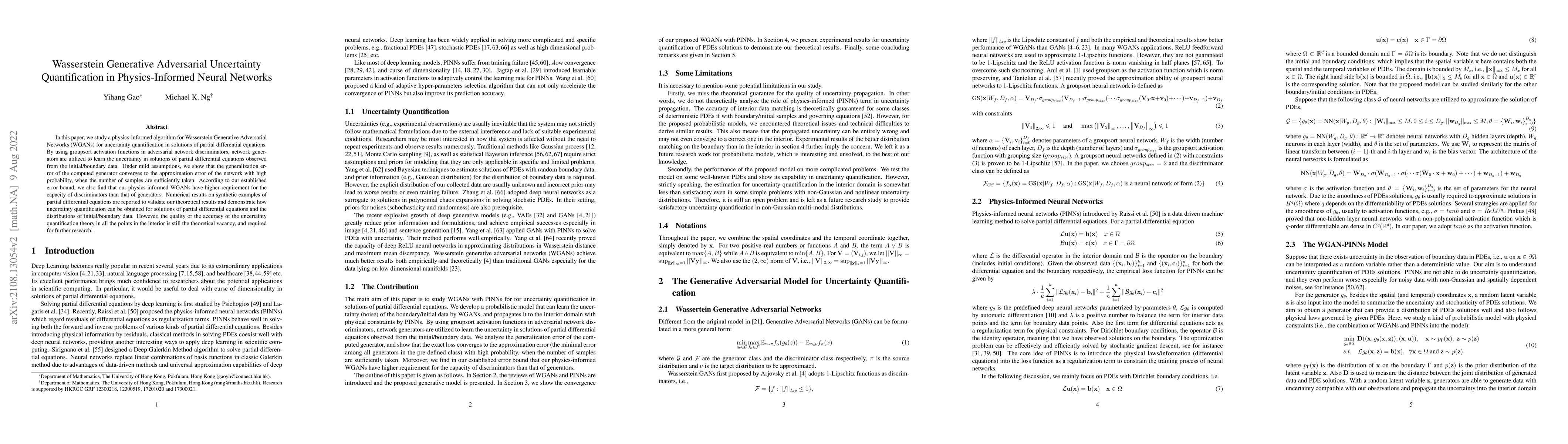 Thumbnail for Wasserstein Generative Adversarial Uncertainty Quantification in
  Physics-Informed Neural Networks