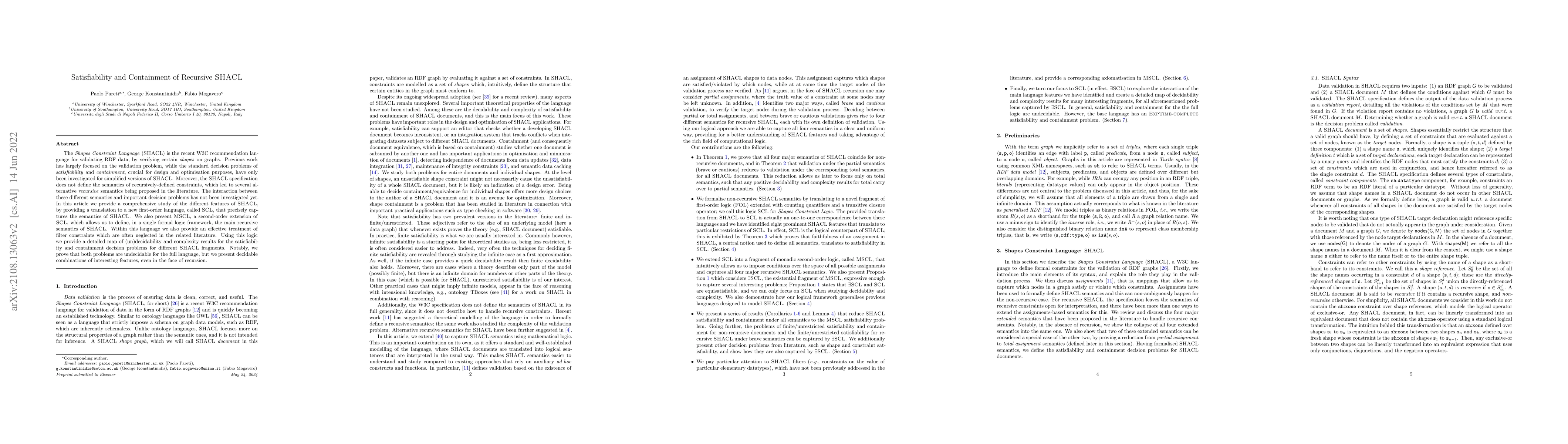 Thumbnail for Satisfiability and Containment of Recursive SHACL