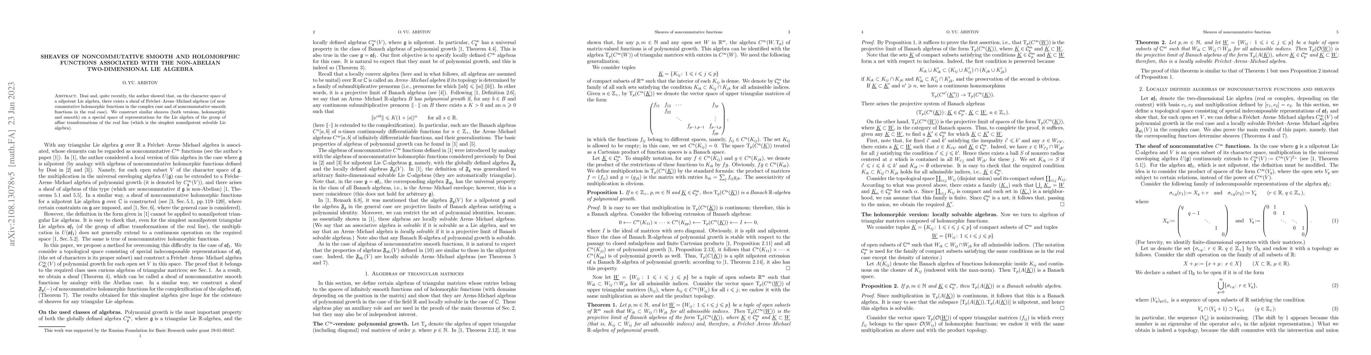 Thumbnail for Sheaves of non-commutative smooth and holomorphic functions associated
  with the non-abelian two-dimensional Lie algebra
