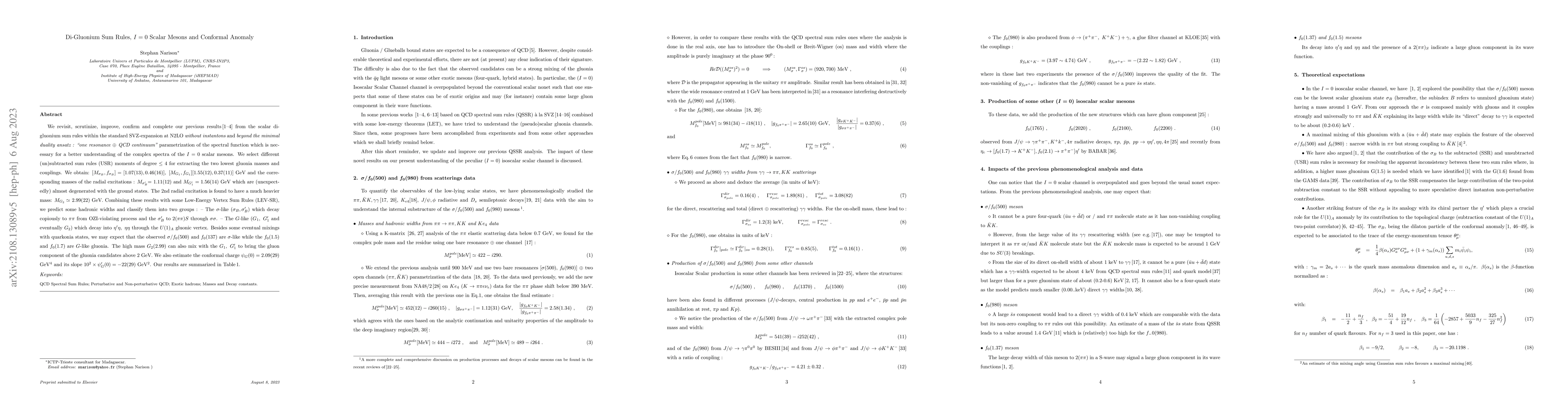 Thumbnail for Di-Gluonium Sum Rules, I = 0 Scalar Mesons and Conformal Anomaly