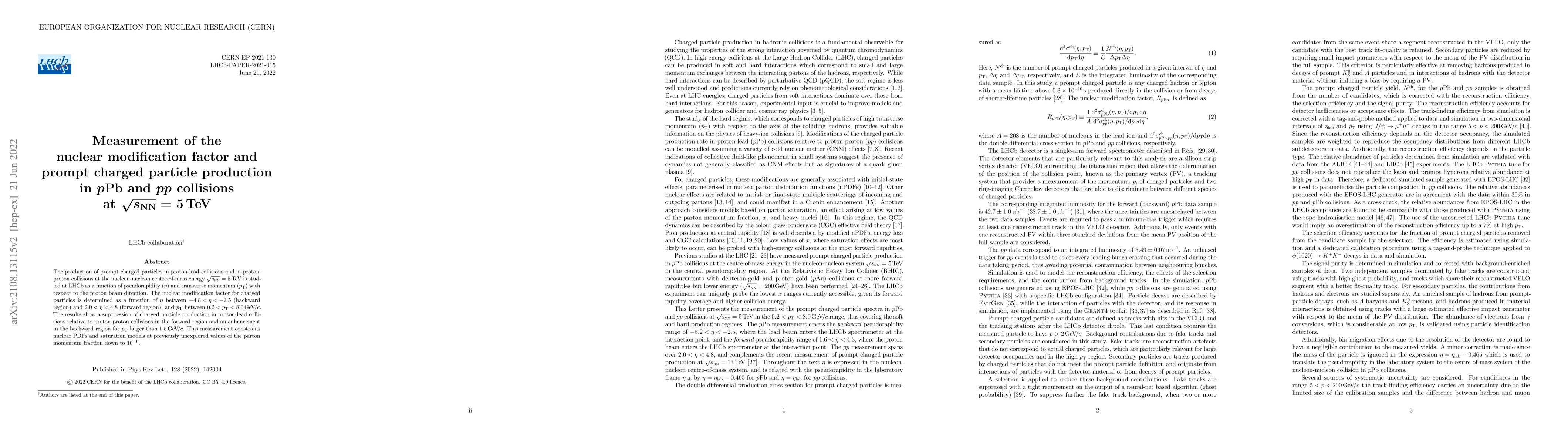 Thumbnail for Measurement of the nuclear modification factor and prompt charged
  particle production in $p\mathrm{Pb}$ and $pp$ collisions at
  $\sqrt{s_{\scriptscriptstyle\mathrm{NN}}}=5\,\mathrm{TeV}$