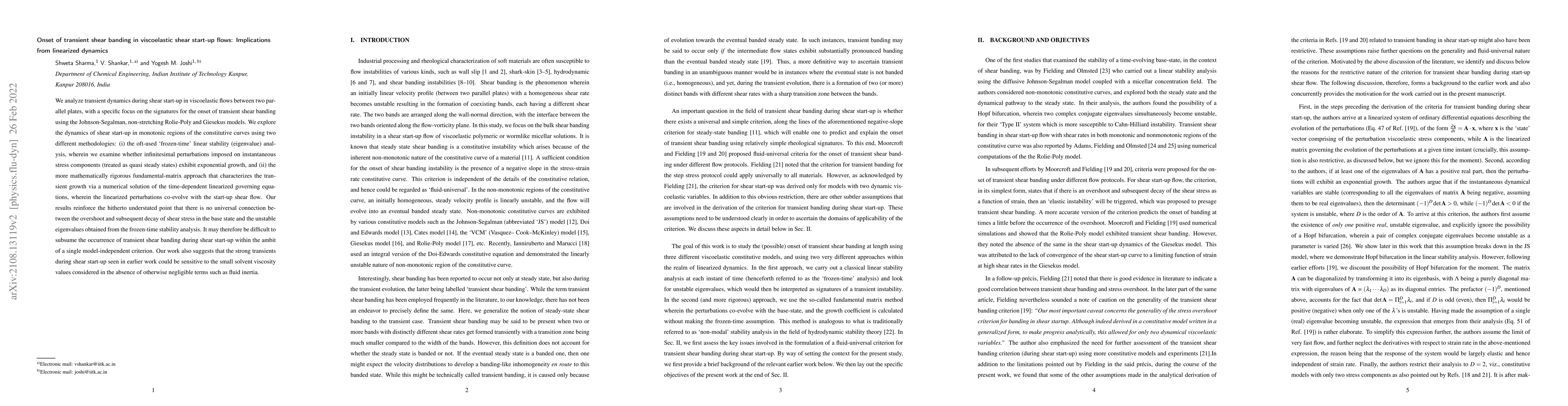 Thumbnail for Onset of transient shear banding in viscoelastic shear start-up flows:
  Implications from linearized dynamics