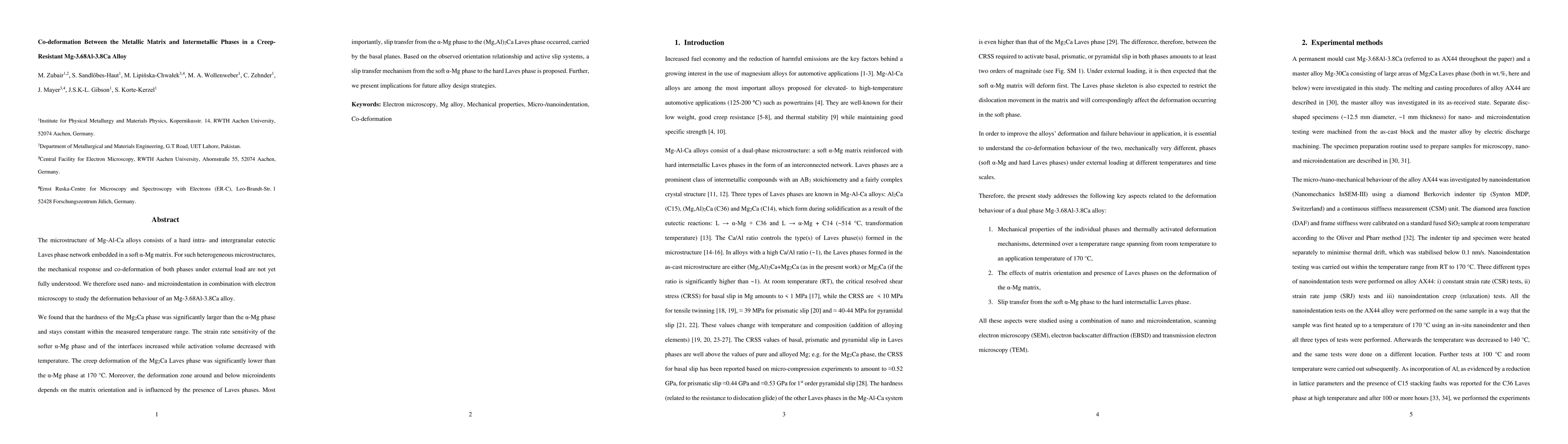 Thumbnail for Co-deformation Between the Metallic Matrix and Intermetallic Phases in a
  Creep-Resistant Mg-3.68Al-3.8Ca Alloy