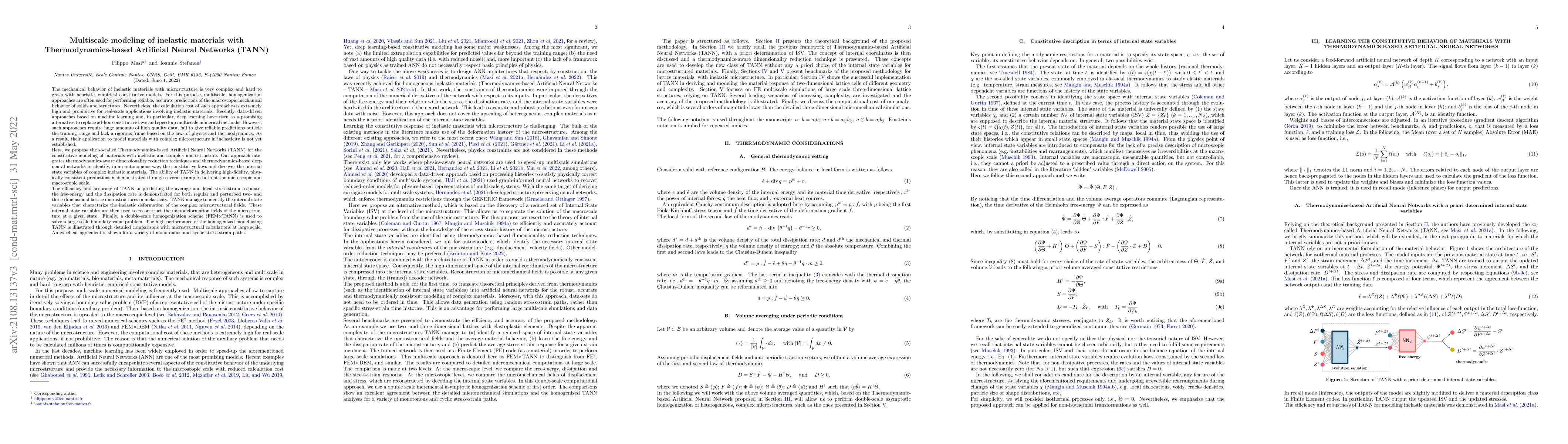 Thumbnail for Multiscale modeling of inelastic materials with Thermodynamics-based
  Artificial Neural Networks (TANN)
