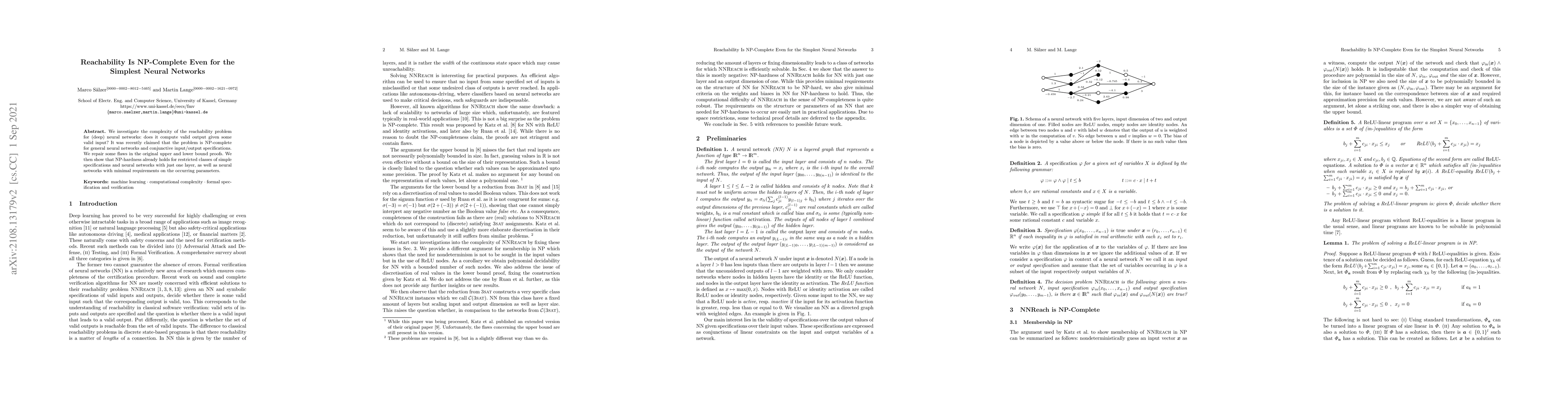 Thumbnail for Reachability Is NP-Complete Even for the Simplest Neural Networks