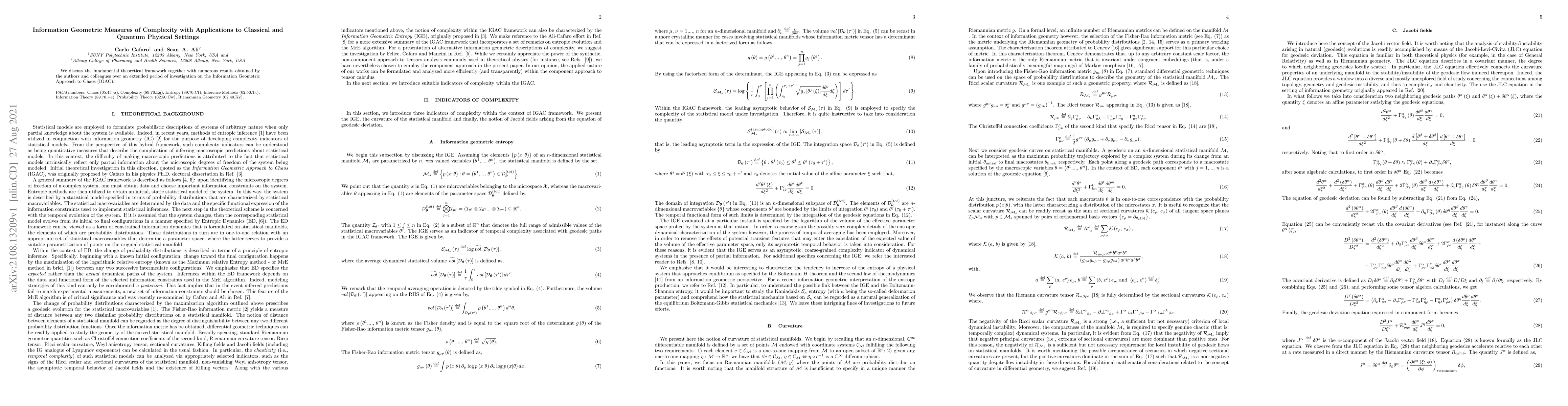Thumbnail for Information Geometric Measures of Complexity with Applications to
  Classical and Quantum Physical Settings