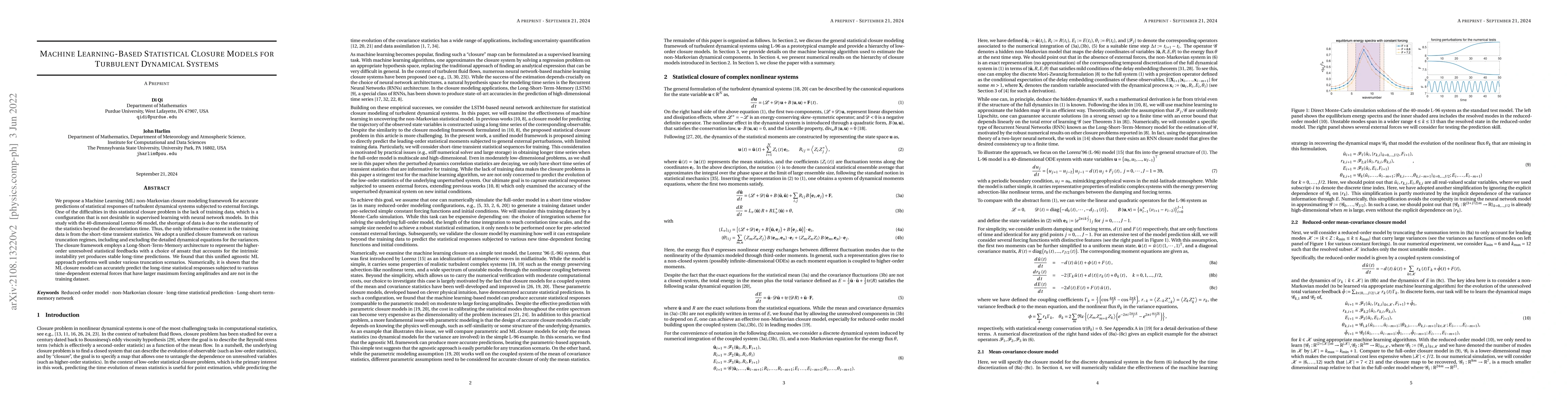 Thumbnail for Machine Learning-Based Statistical Closure Models for Turbulent
  Dynamical Systems