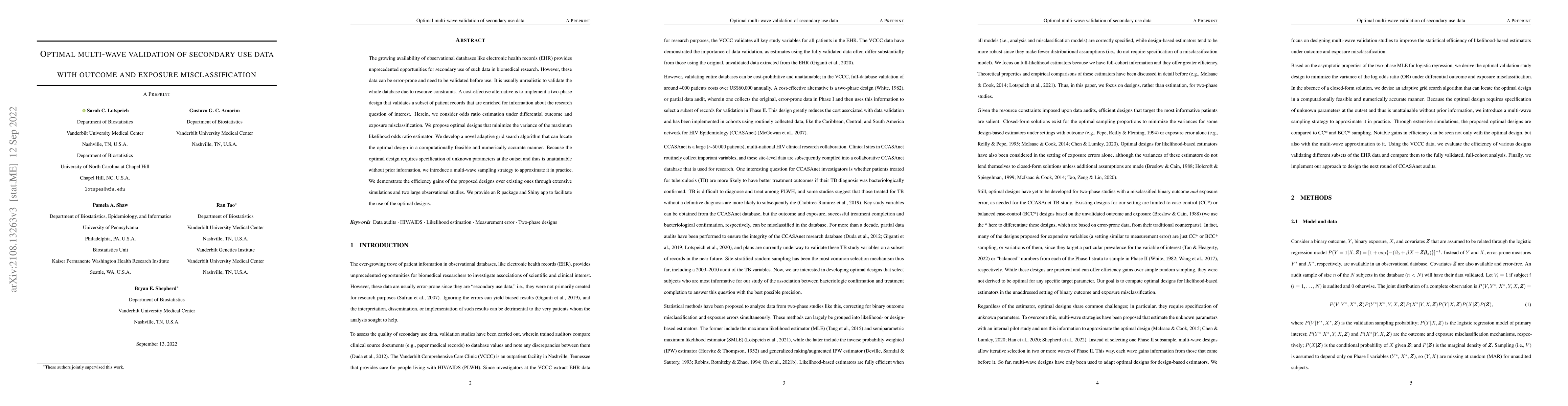 Thumbnail for Optimal Multi-Wave Validation of Secondary Use Data with Outcome and
  Exposure Misclassification