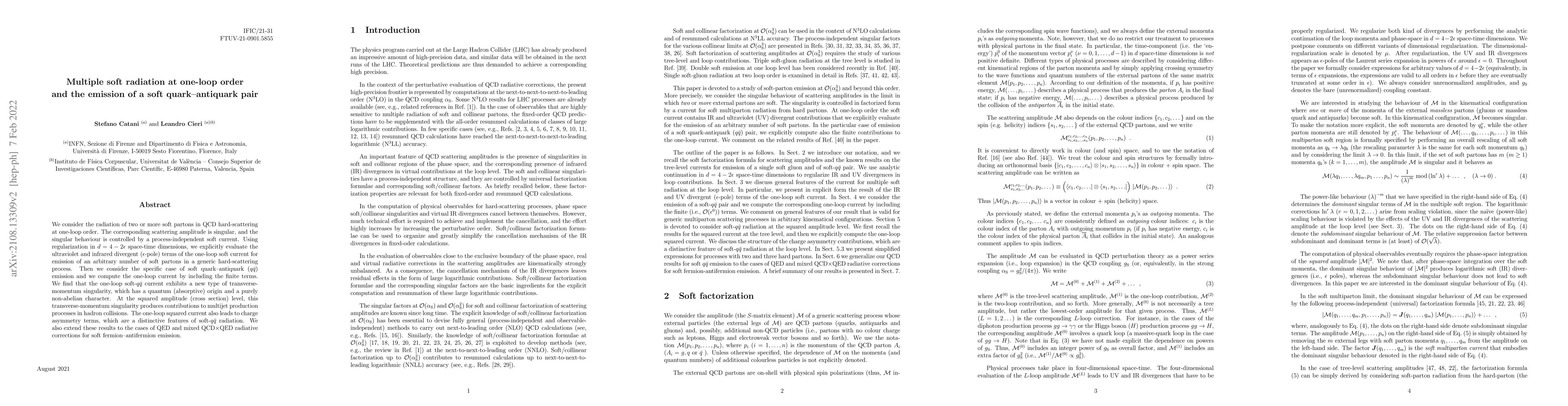 Thumbnail for Multiple soft radiation at one-loop order and the emission of a soft
  quark-antiquark pair