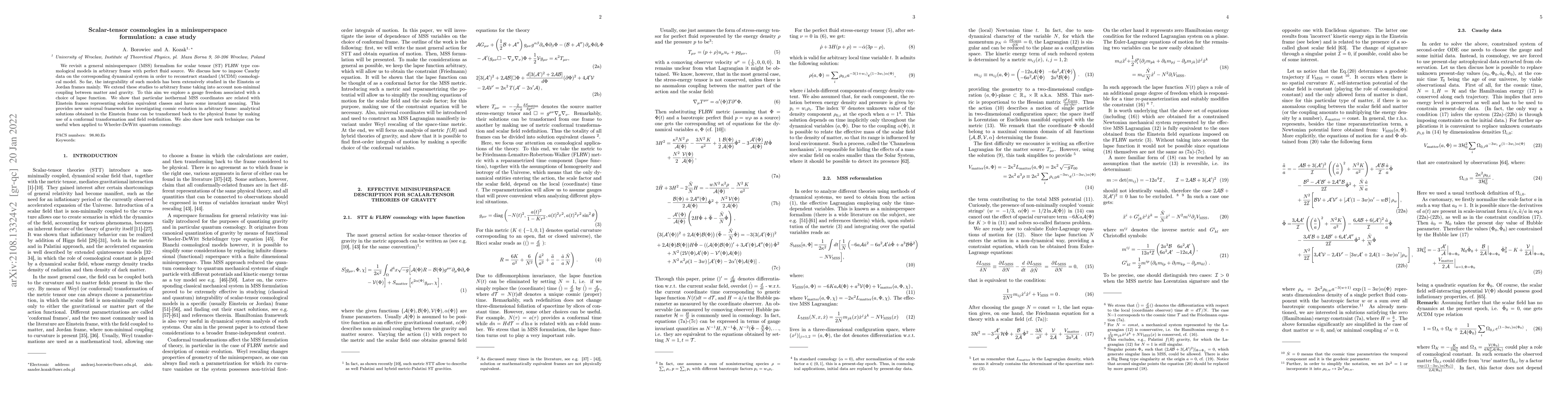 Thumbnail for Scalar-tensor cosmologies in a minisuperspace formulation: a case study