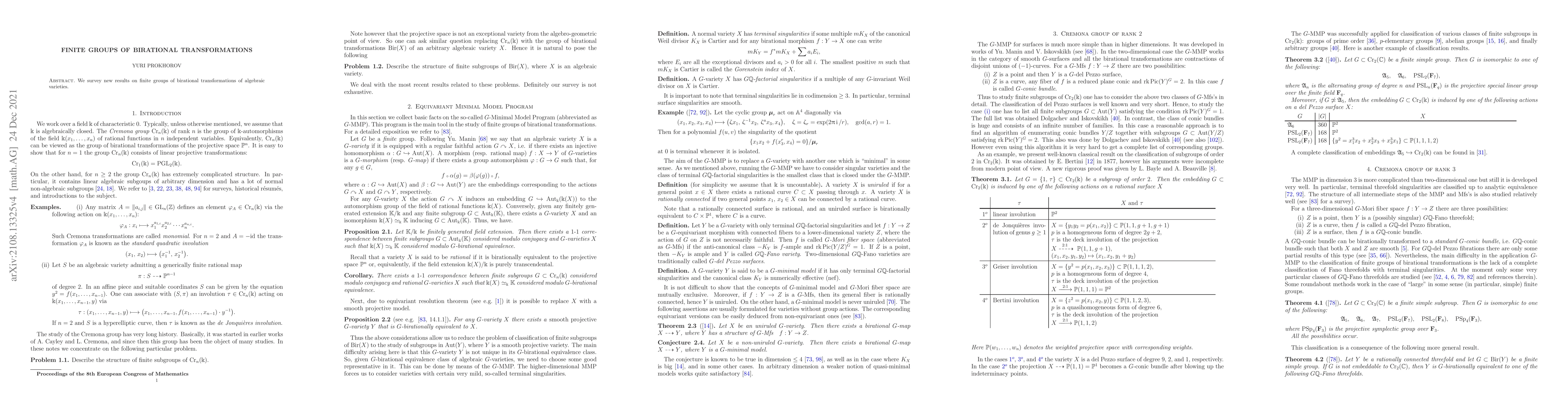 Thumbnail for Finite groups of birational transformations