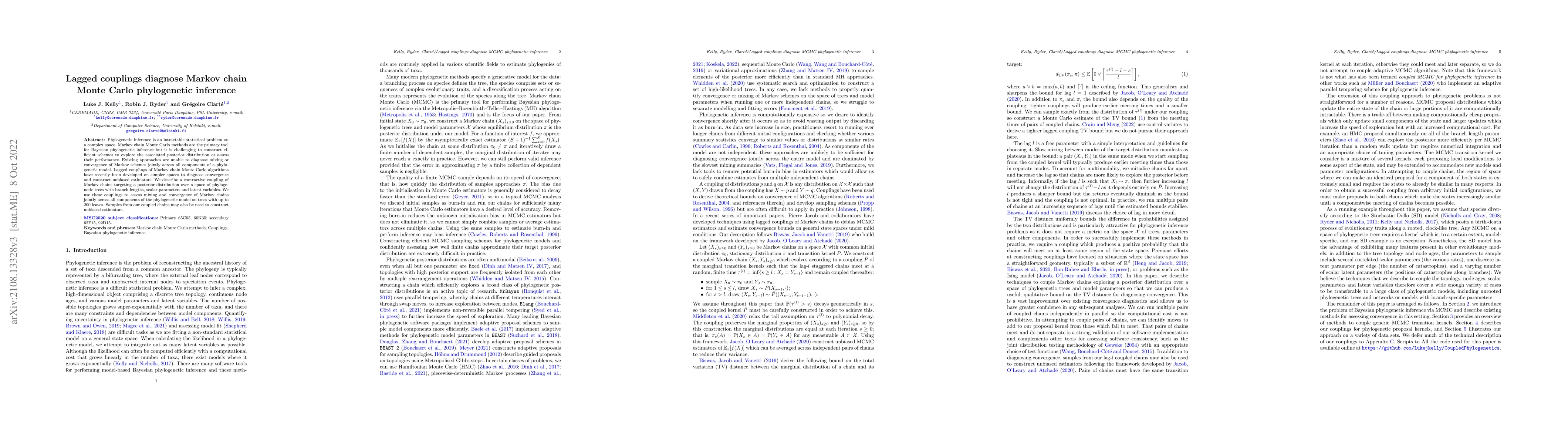 Thumbnail for Lagged couplings diagnose Markov chain Monte Carlo phylogenetic
  inference