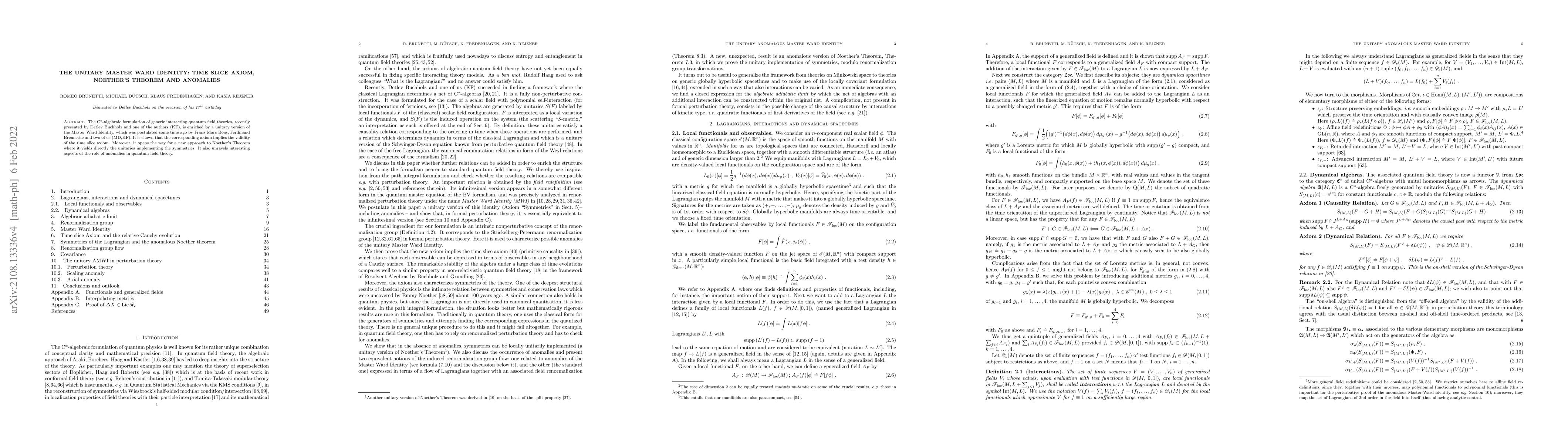 Thumbnail for The unitary Master Ward Identity: Time slice axiom, Noether's Theorem
  and Anomalies