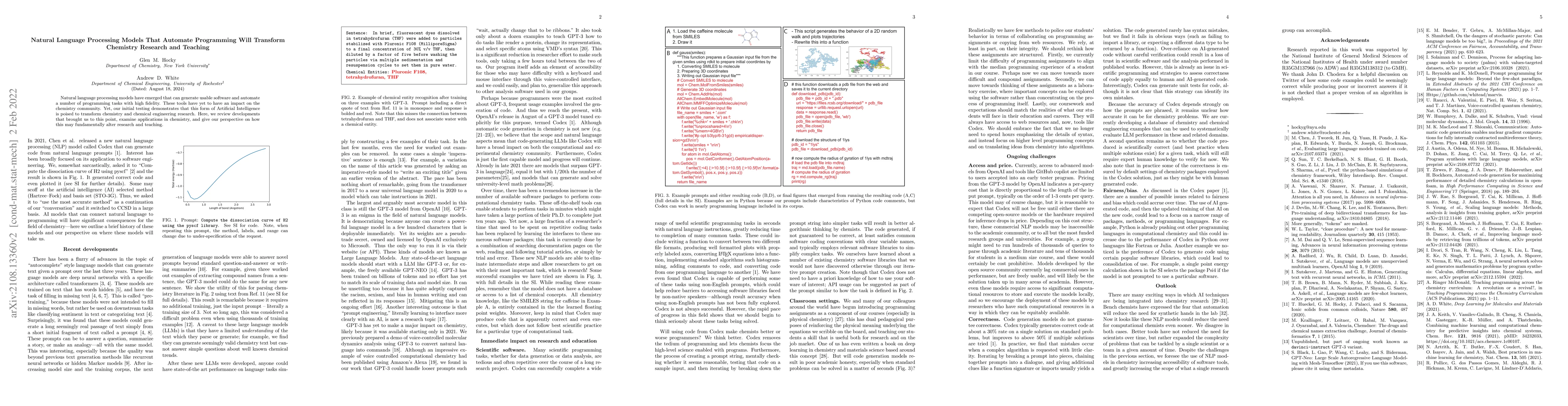 Thumbnail for Natural Language Processing Models That Automate Programming Will
  Transform Chemistry Research and Teaching