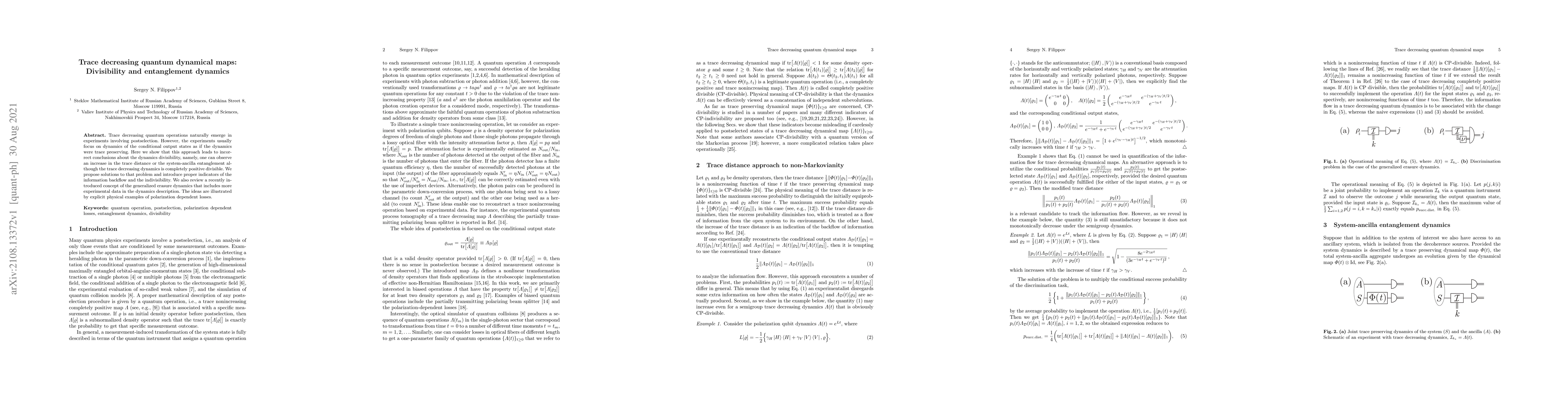 Thumbnail for Trace decreasing quantum dynamical maps: Divisibility and entanglement
  dynamics