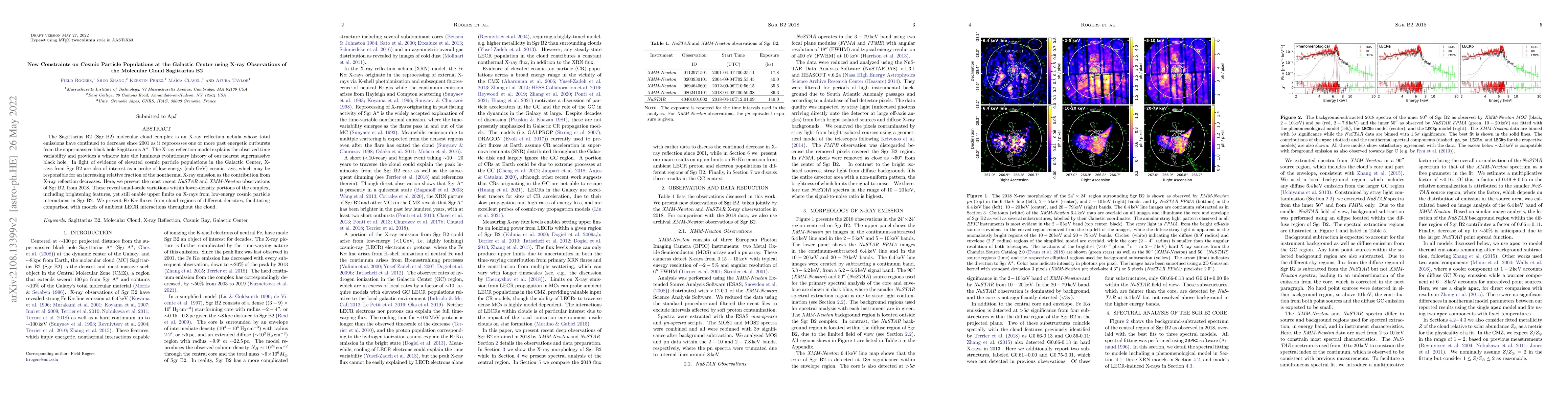Thumbnail for New Constraints on Cosmic Particle Populations at the Galactic Center
  using X-ray Observations of the Molecular Cloud Sagittarius B2