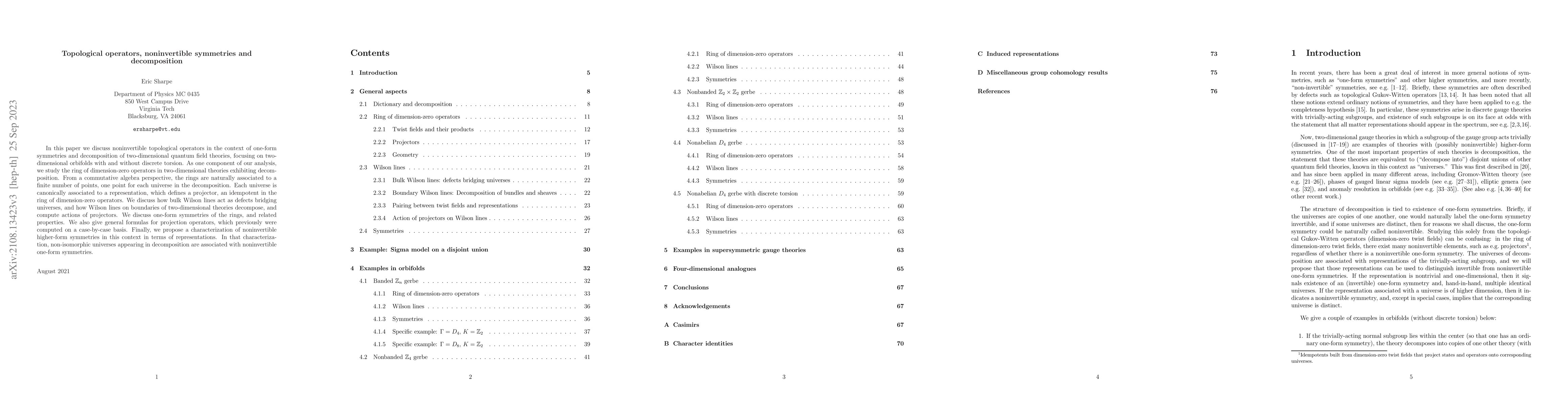 Thumbnail for Topological operators, noninvertible symmetries and decomposition